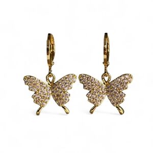 Stainless Steel Butterfly Boho Earrings Rhinestones Gold Jewelry